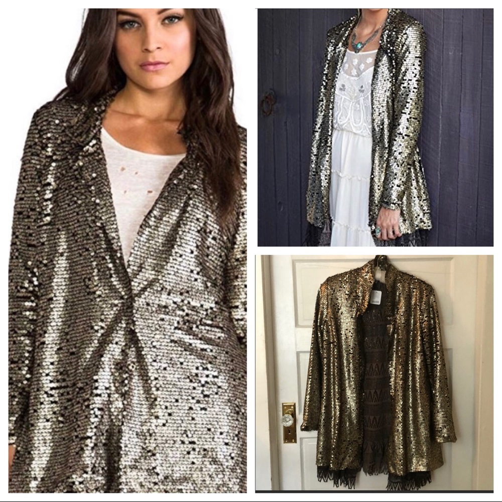 Free People Gold Sequin Jacket NWT Medium